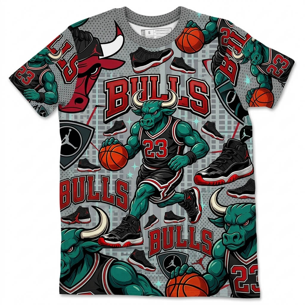 All Over Print Shirt to Match Bred 11s - Raging Bull Shirt