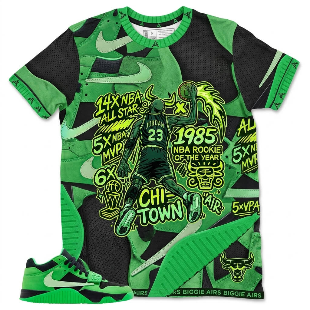 All Star MVP 23 All Over Print Shirt Match Travis Scott x Air Jordan Jumpman Green Spark