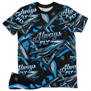 Always Fly All Over Print Shirt Match Air Jordan 14 Black University Blue
