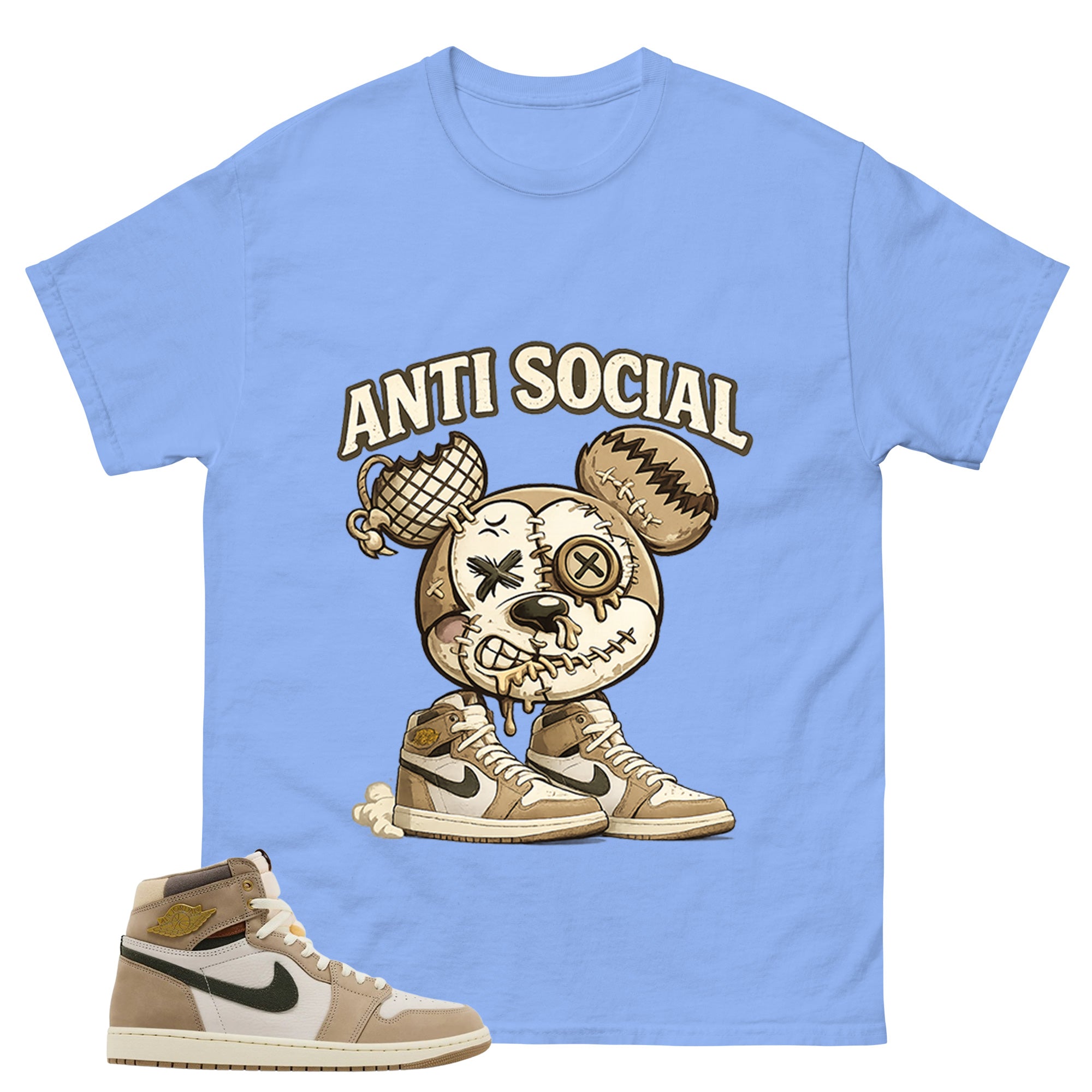 Anti Social Shirt - Match Cream Wmns Air Jordan 1 Khaki
