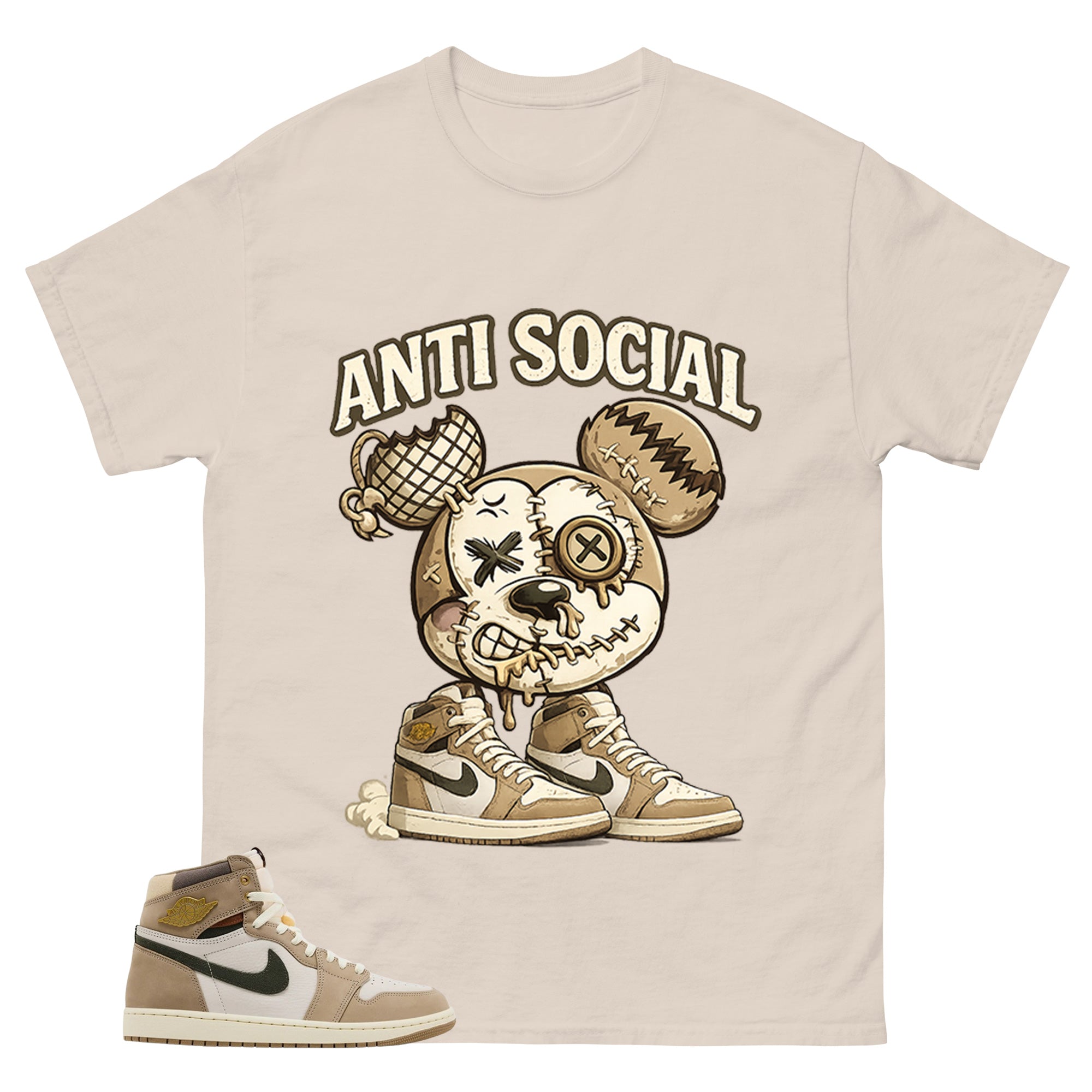 Anti Social Shirt - Match Cream Wmns Air Jordan 1 Khaki
