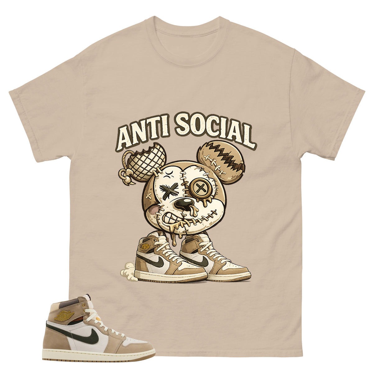 Anti Social Shirt - Match Cream Wmns Air Jordan 1 Khaki