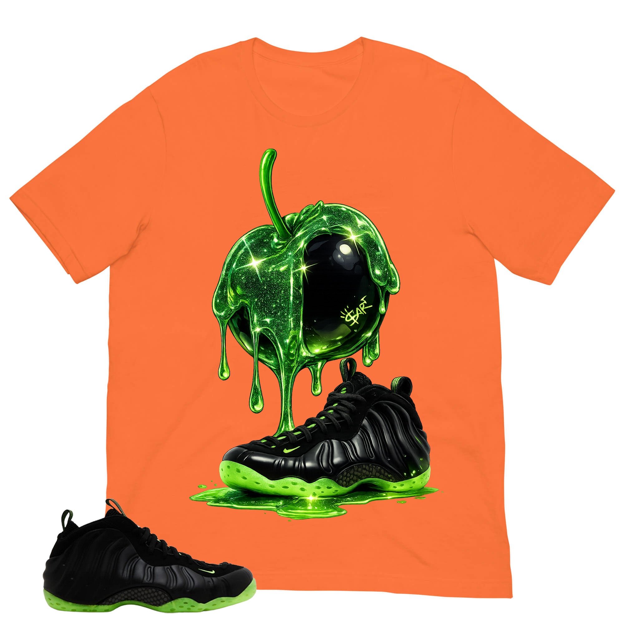 Apple Dripping Sneaker Shirt - Match Air Foamposite One Black Volt
