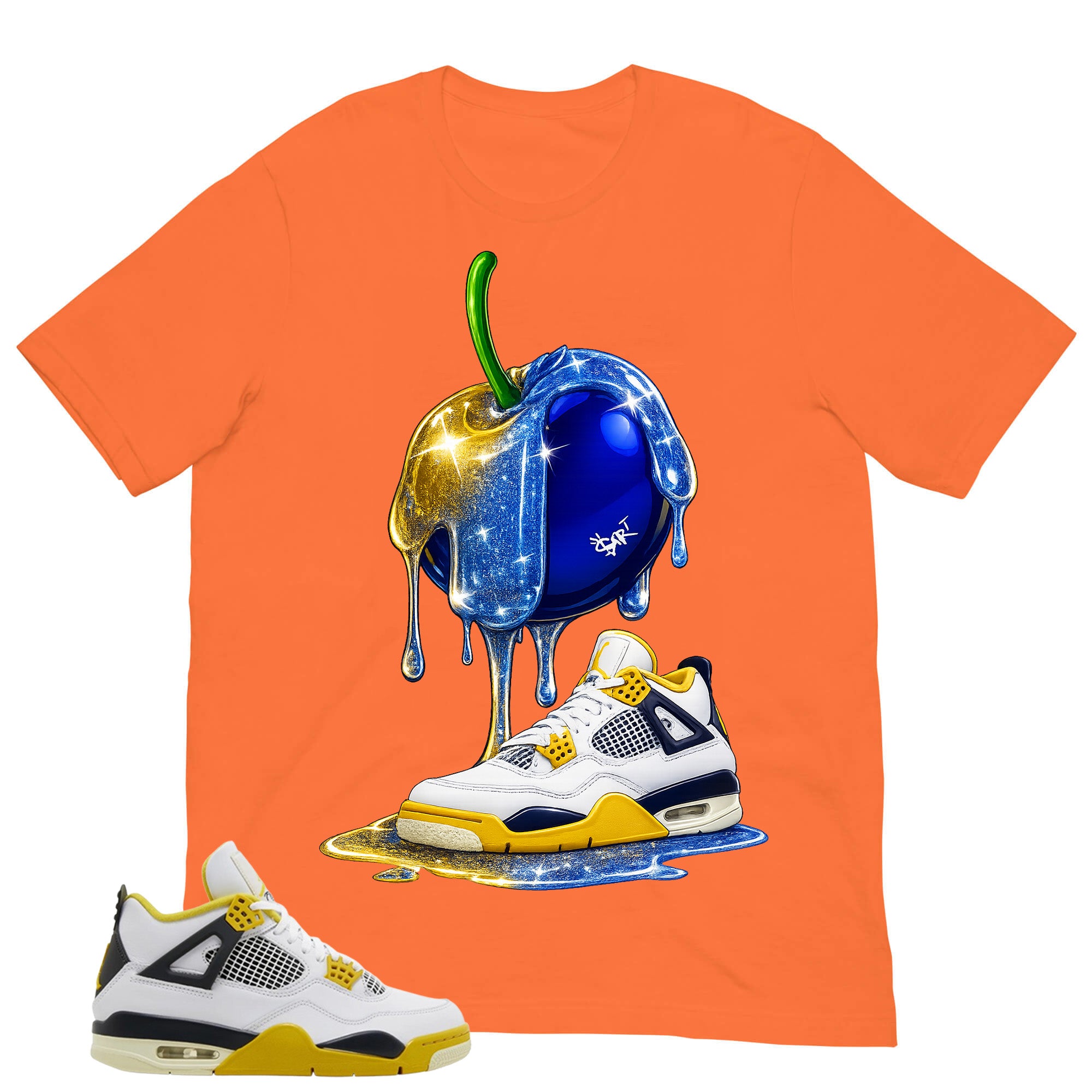 Apple Dripping Sneaker Shirt - Match Air Jordan 4 Vivid Sulfur