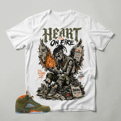 Army Olive 5s Zadago Shirt Heart On Fire Graphic