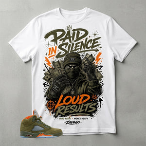 Army Olive 5s Zadago Shirt Paid In Silence Graphic