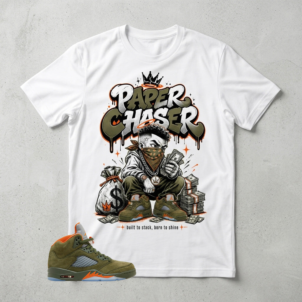 Army Olive 5s Zadago Shirt Paper Chaser Gang Graphic