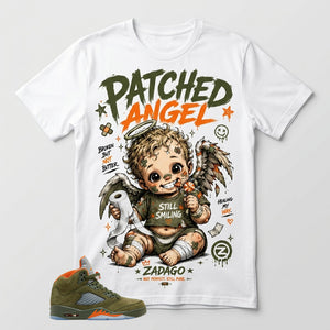 Army Olive 5s Zadago Shirt Patched Angel Graphic