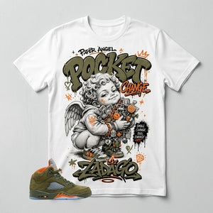 Army Olive 5s Zadago Shirt Pocket Change Angel Graphic