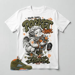 Army Olive 5s Zadago Shirt Pocket Change Angel Graphic