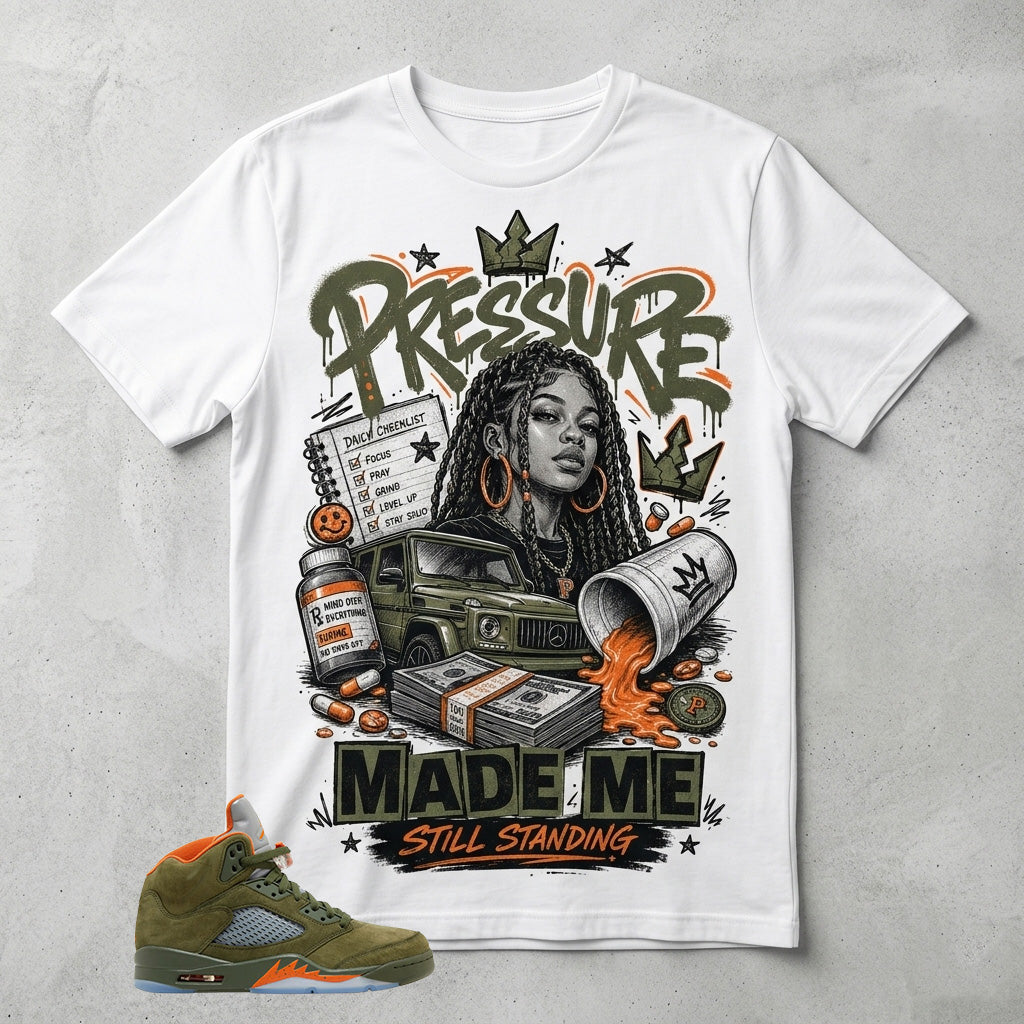 Army Olive 5s Zadago Shirt Pressure Made Me Standing Graphic
