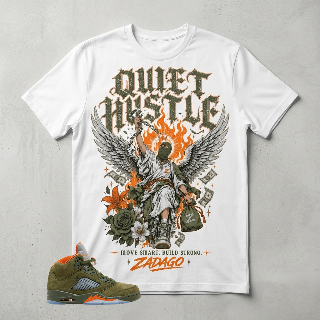 Army Olive 5s Zadago Shirt Quiet Hustle Graphic