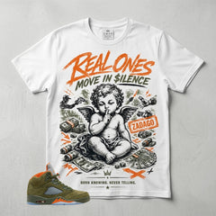 Army Olive 5s Zadago Shirt Real Ones Move In Silence Angel Graphic