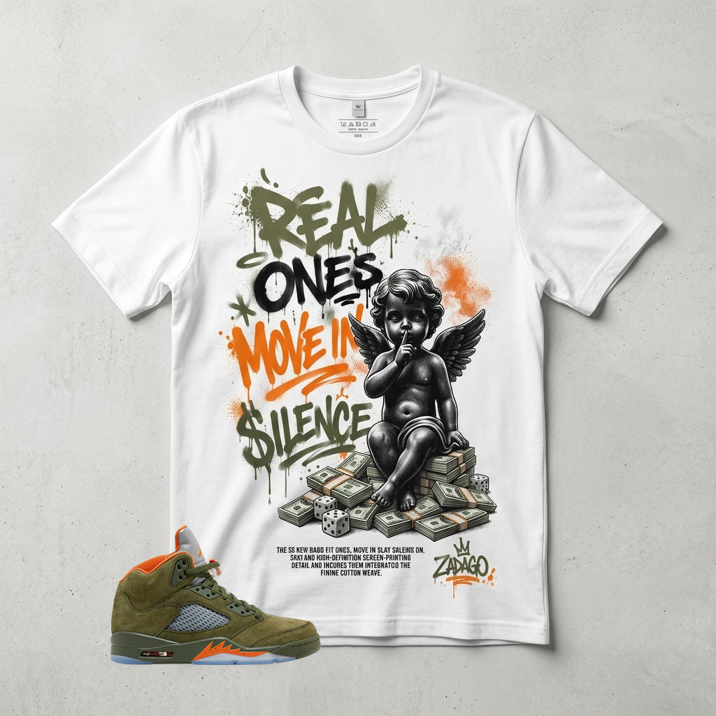 Army Olive 5s Zadago Shirt Real Ones Move In Silence Graphic