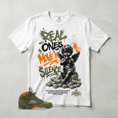 Army Olive 5s Zadago Shirt Real Ones Move In Silence Graphic