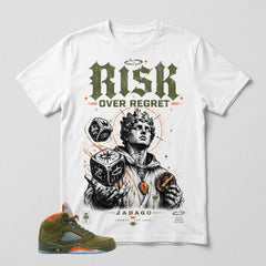 Army Olive 5s Zadago Shirt Risk Over Regret Graphic