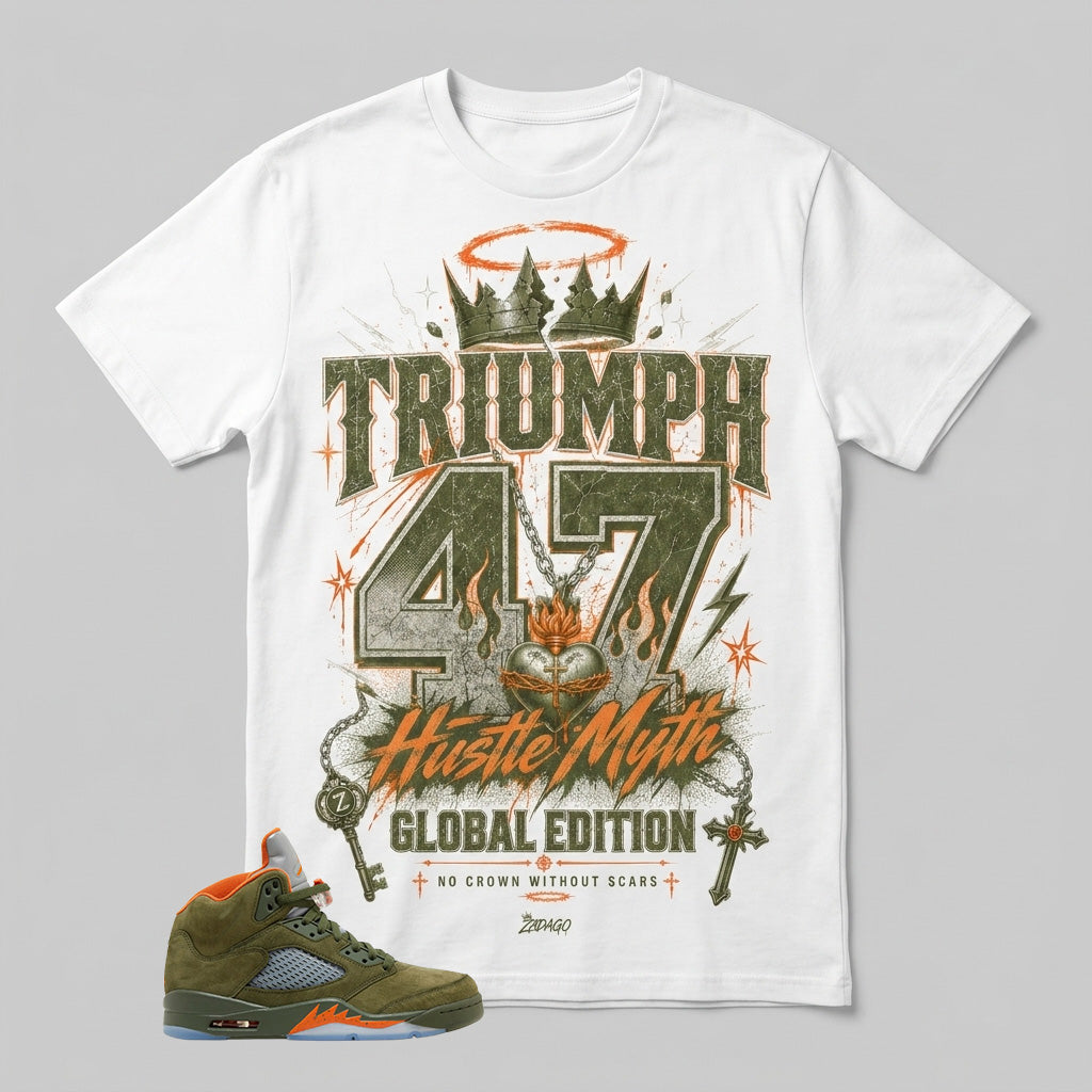 Army Olive 5s Zadago Shirt Triumph 47 Hustle Myth Graphic