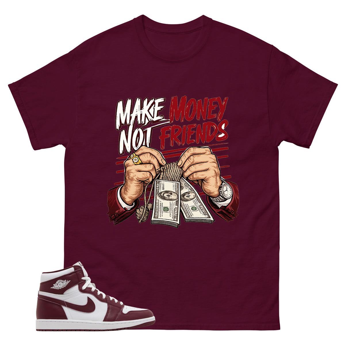 Artisanal Red 1s Zadago Shirt Make Money Not Friends Graphic