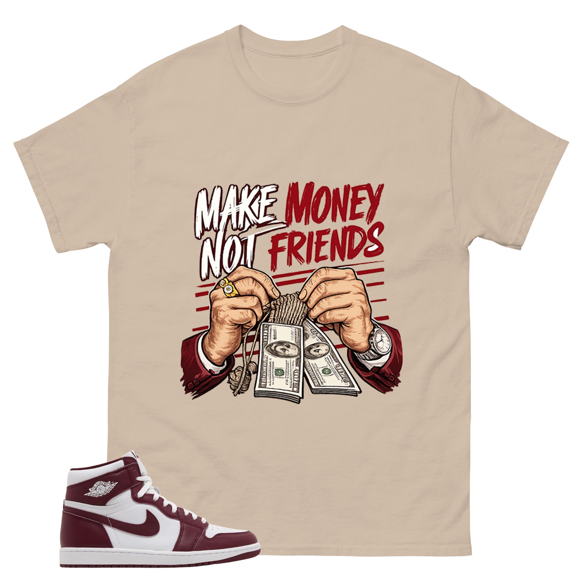 Artisanal Red 1s Zadago Shirt Make Money Not Friends Graphic