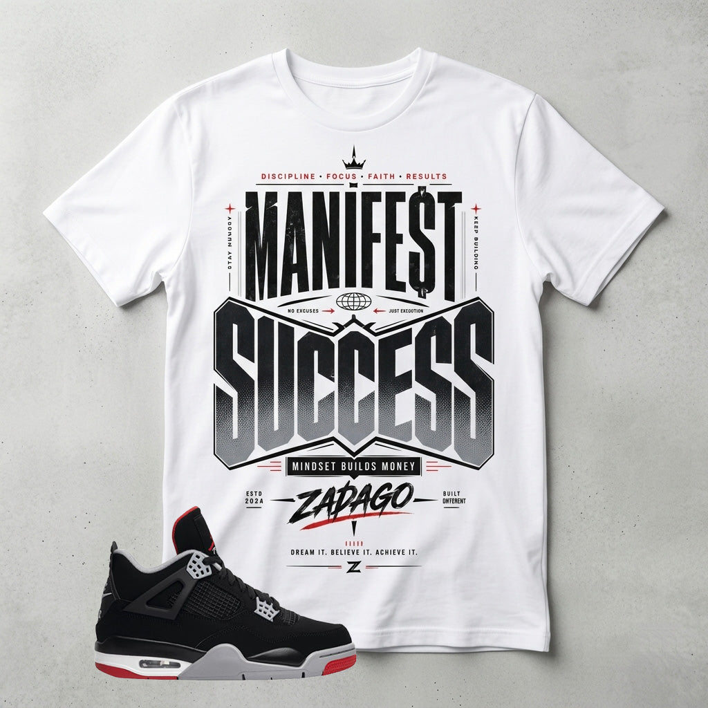 Black Bred 4s Zadago Shirt Manifest Success Graphic
