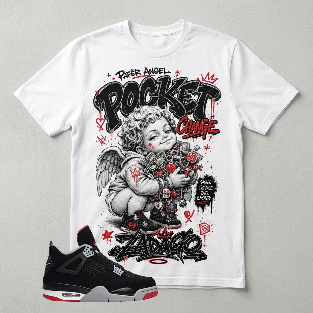 Black Bred 4s Zadago Shirt Pocket Change Angel Graphic