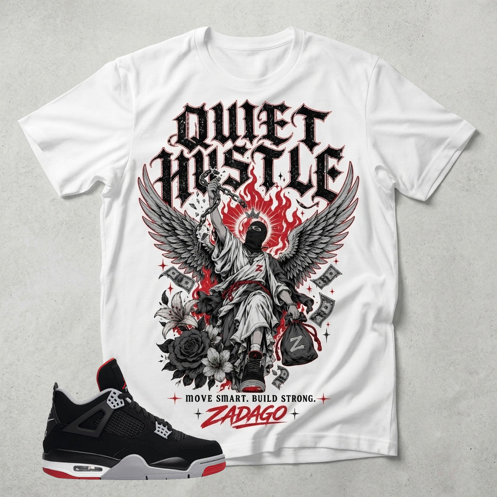 Black Bred 4s Zadago Shirt Quiet Hustle Graphic