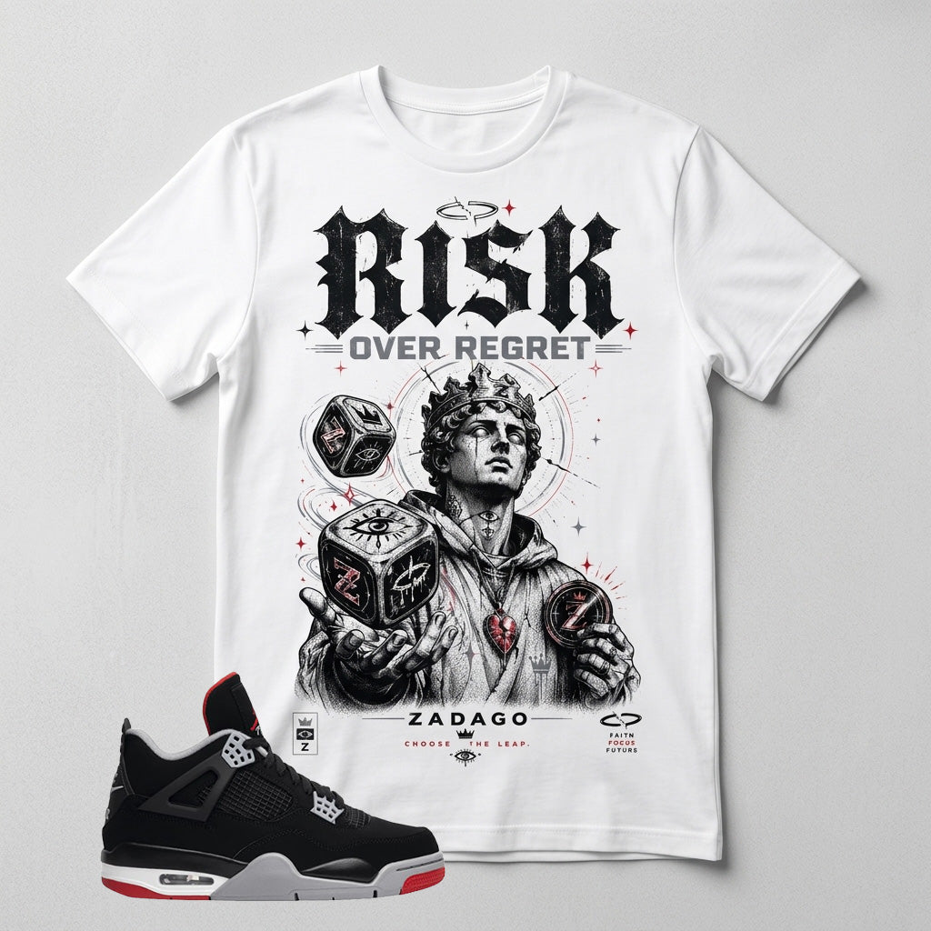 Black Bred 4s Zadago Shirt Risk Over Regret Graphic