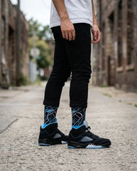 Black Carolina Sneaker Match Socks – Air Jordan 5 Inspired Mid-Calf Crew Socks
