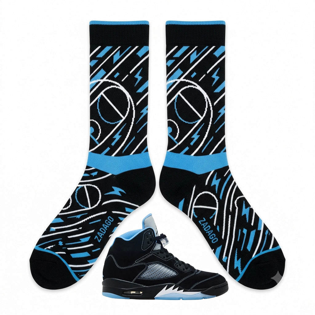 Black Carolina Sneaker Match Socks – Air Jordan 5 Inspired Mid-Calf Crew Socks