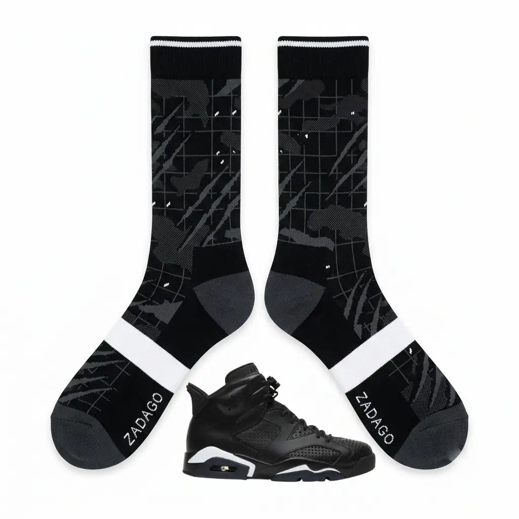 Black Cat Socks – Air Jordan 6 Inspired Mid-Calf Unisex Crew Socks