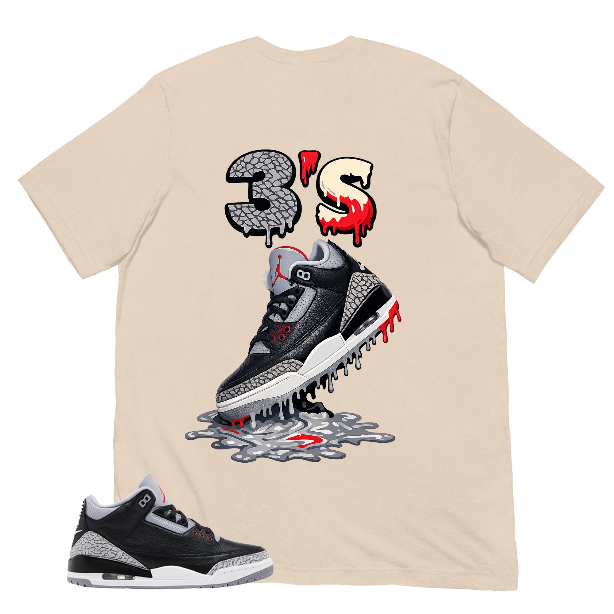 Black Cement 3s Zadago Shirt 3's Dripping Graphic