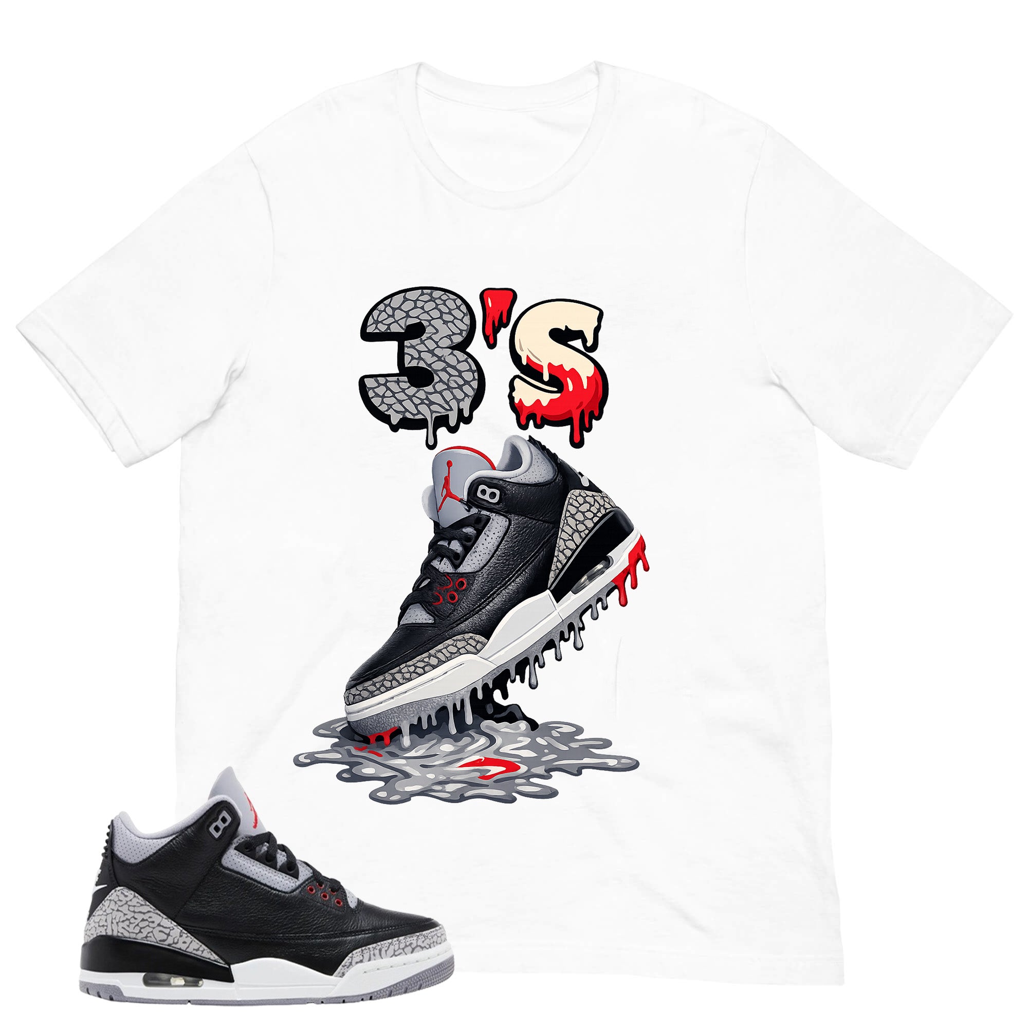 Black Cement 3s Zadago Shirt 3's Dripping Graphic