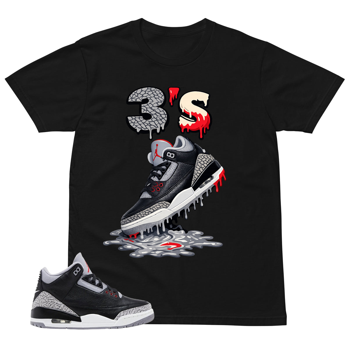 Black Cement 3s Zadago Shirt 3's Dripping Graphic