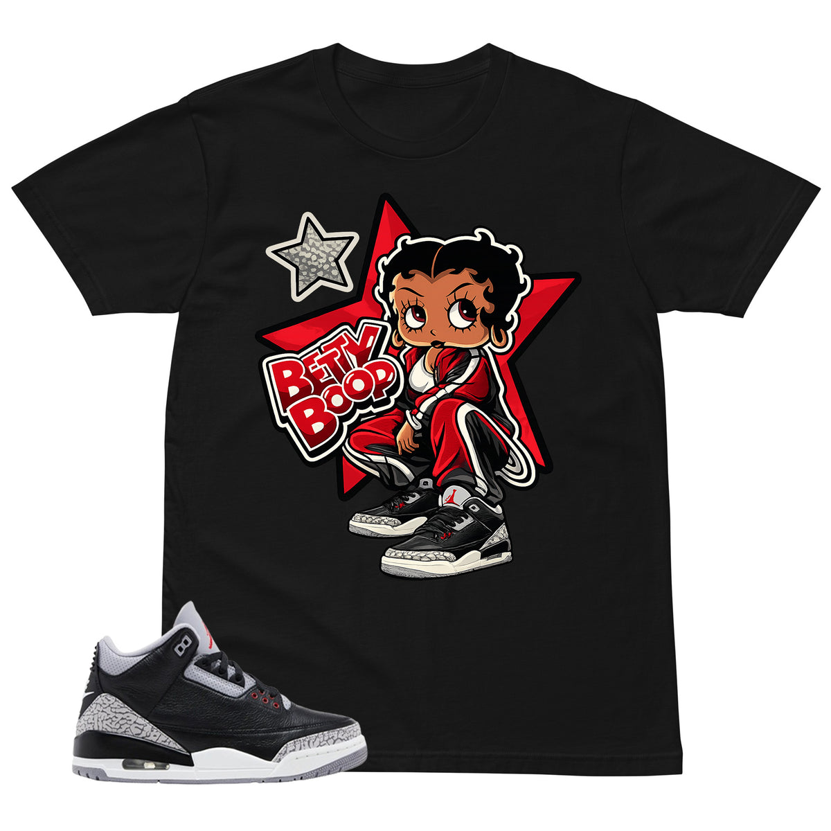 Black Cement 3s Zadago Shirt Betty Boop Graphic