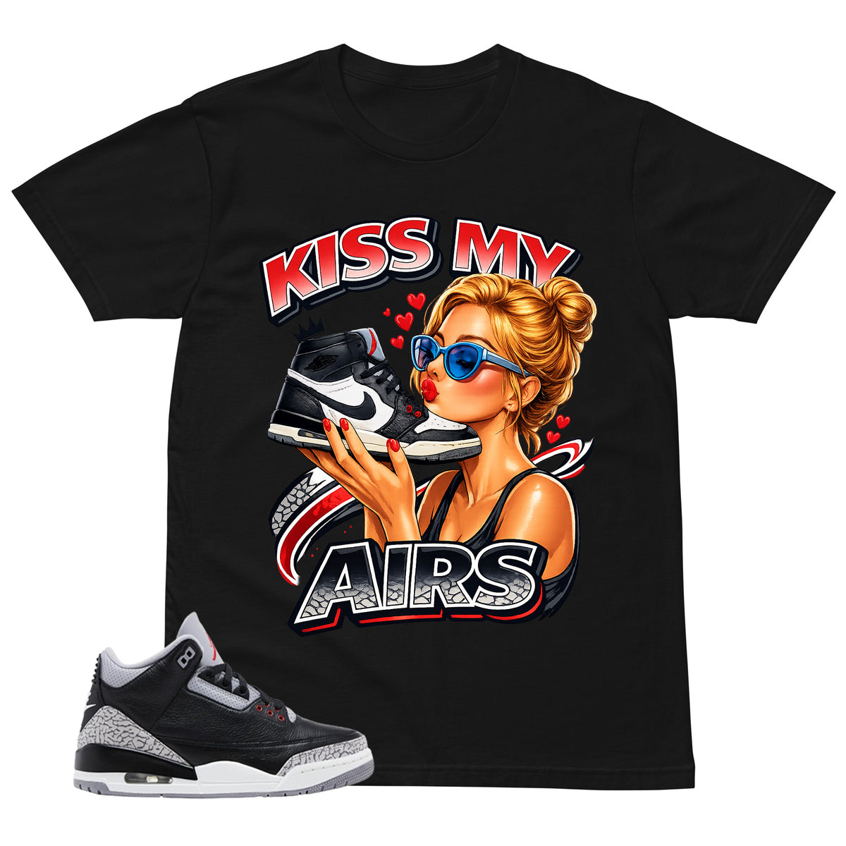 Black Cement 3s Zadago Shirt Kiss My Airs Graphic