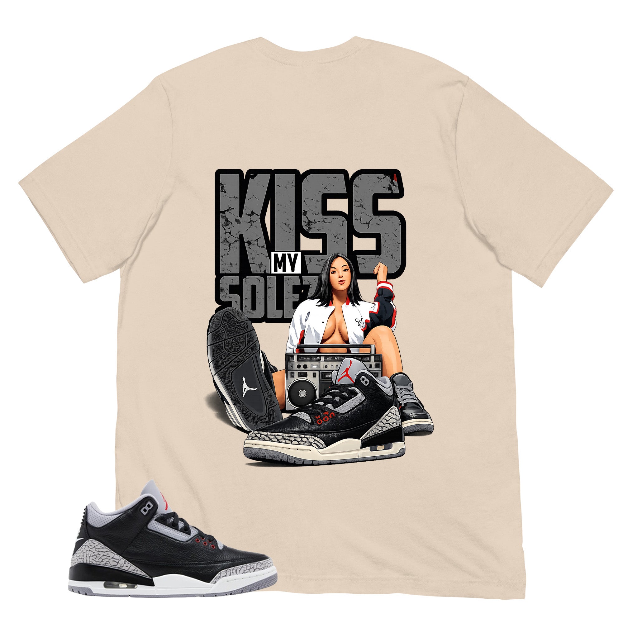 Black Cement 3s Zadago Shirt Kiss My Sole Graphic