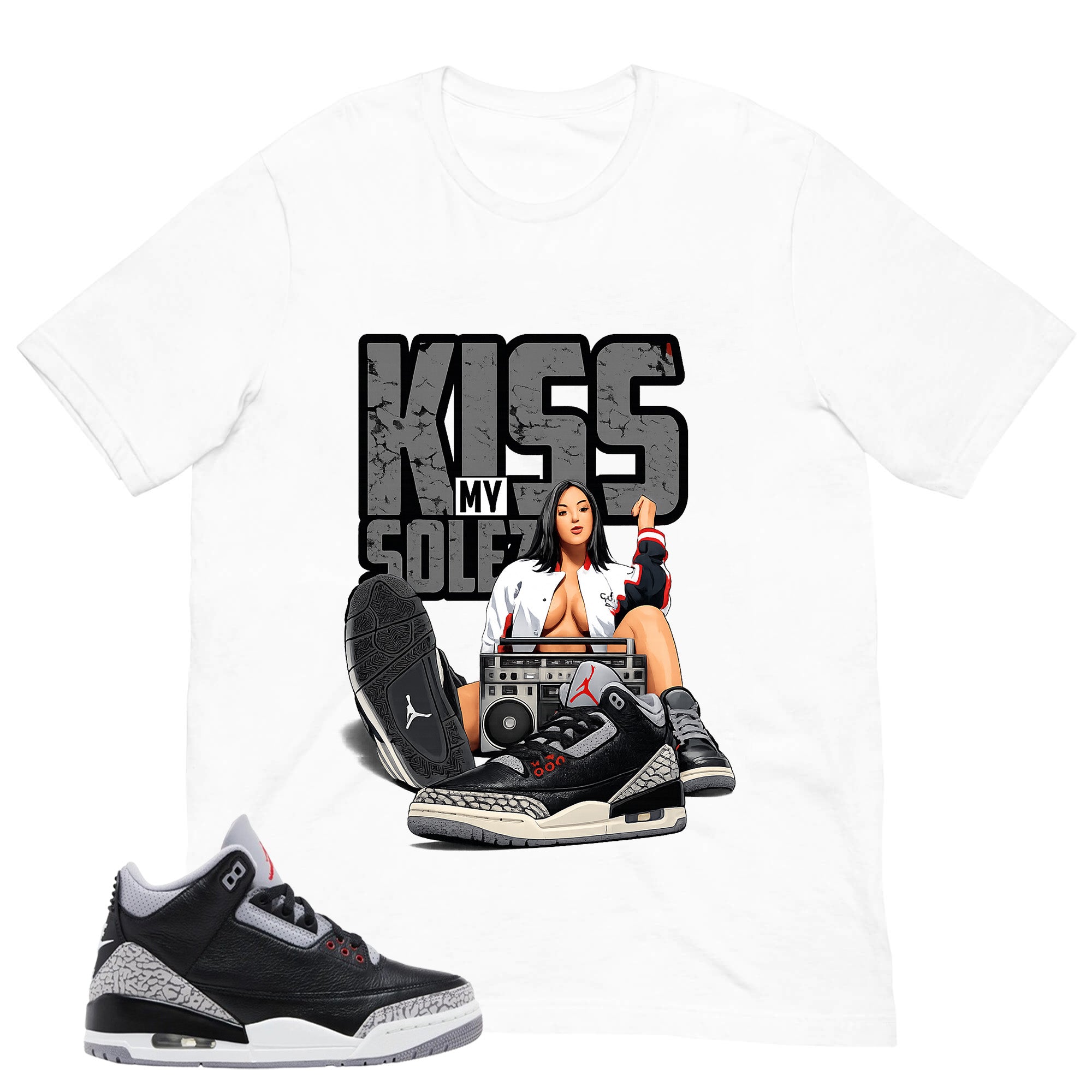 Black Cement 3s Zadago Shirt Kiss My Sole Graphic