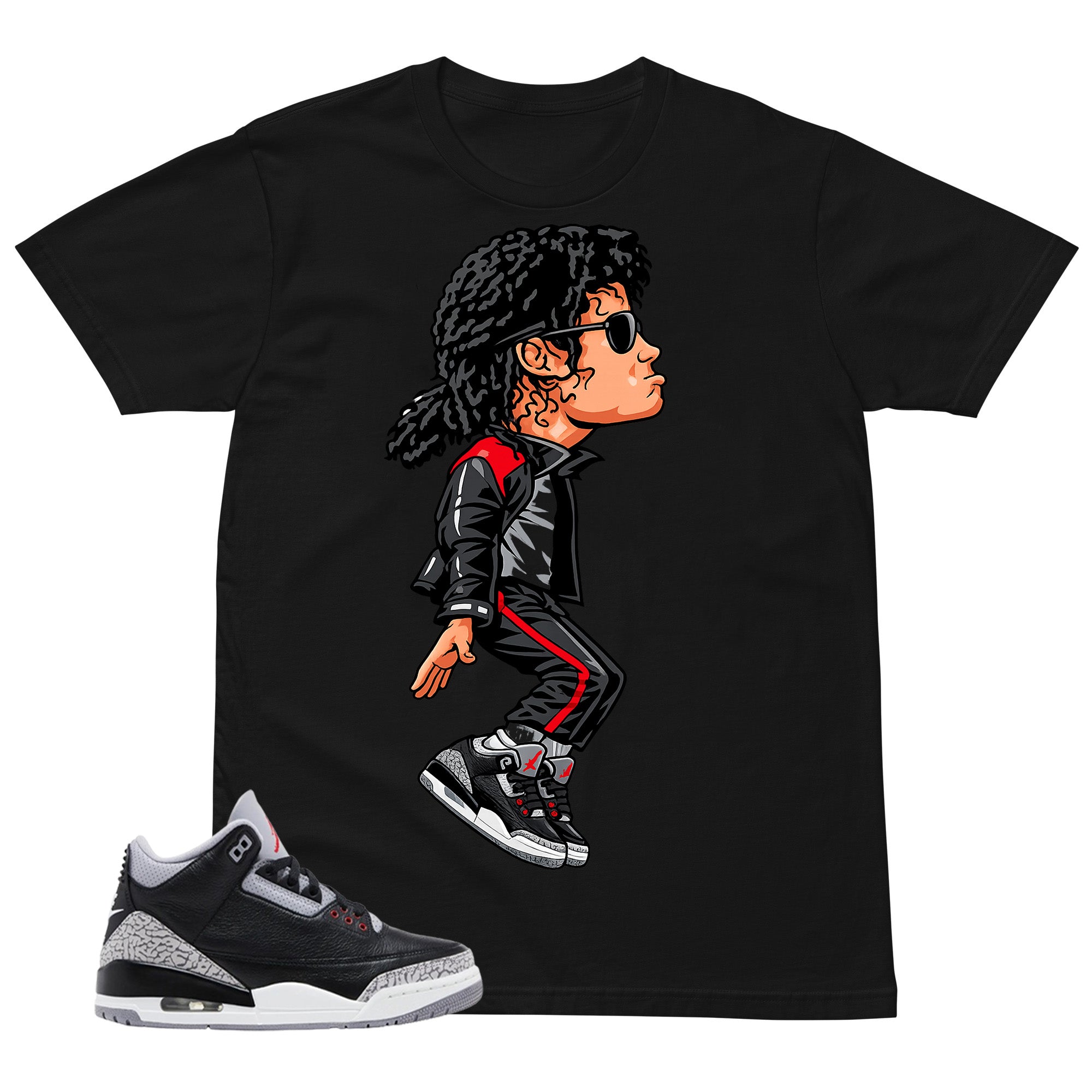 Black Cement 3s Zadago Shirt M. Jackson Tiptoe Graphic