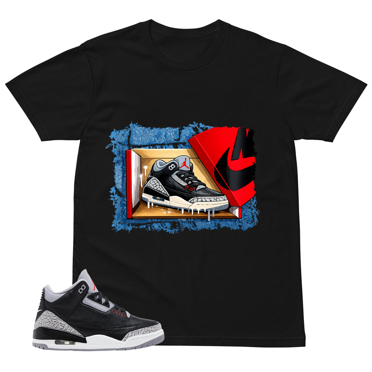 Black Cement 3s Zadago Shirt New Kicks Graphic