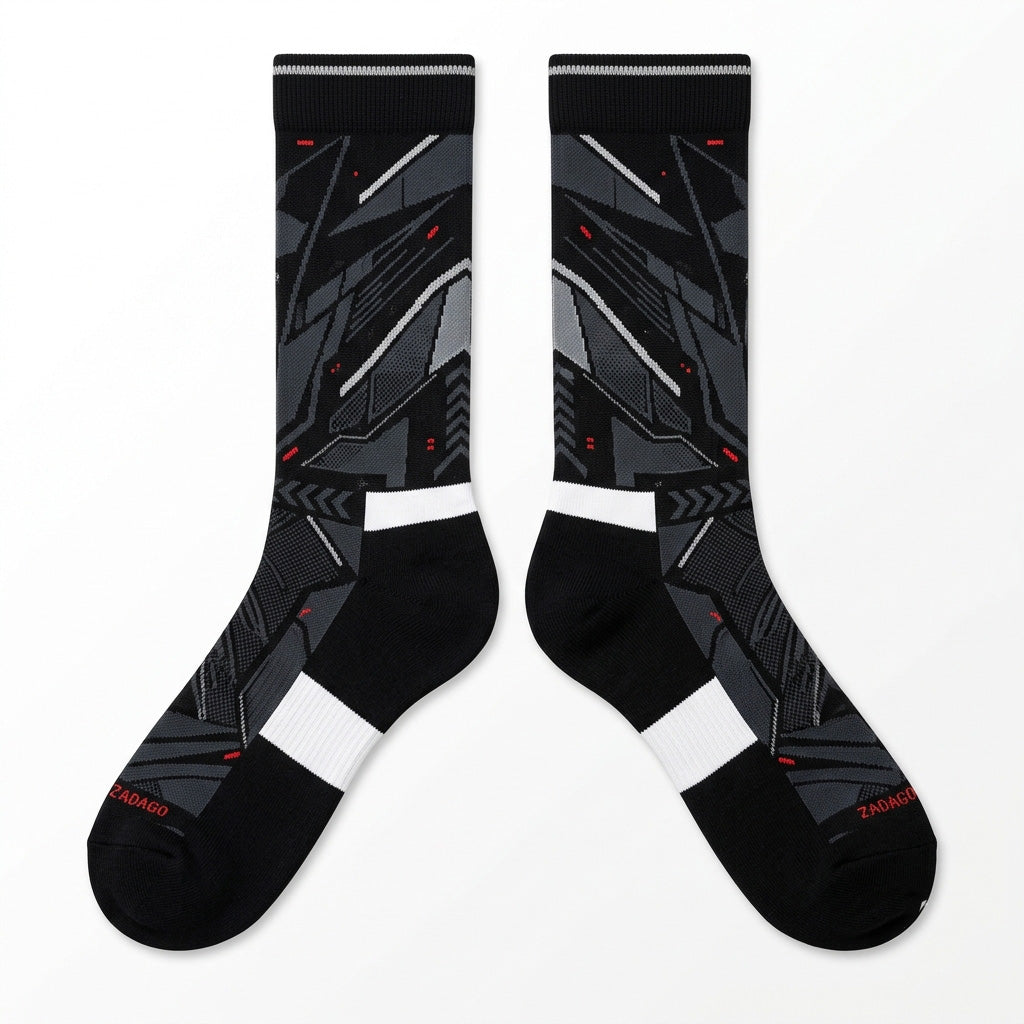 Black Metallic Socks – Retro 5 Inspired Mid-Calf Crew Socks