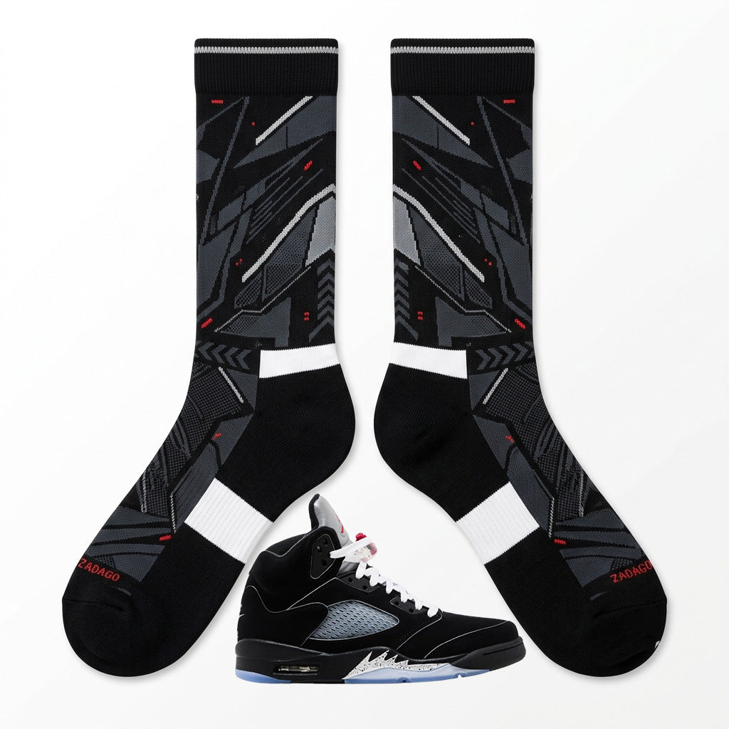 Black Metallic Socks – Retro 5 Inspired Mid-Calf Crew Socks