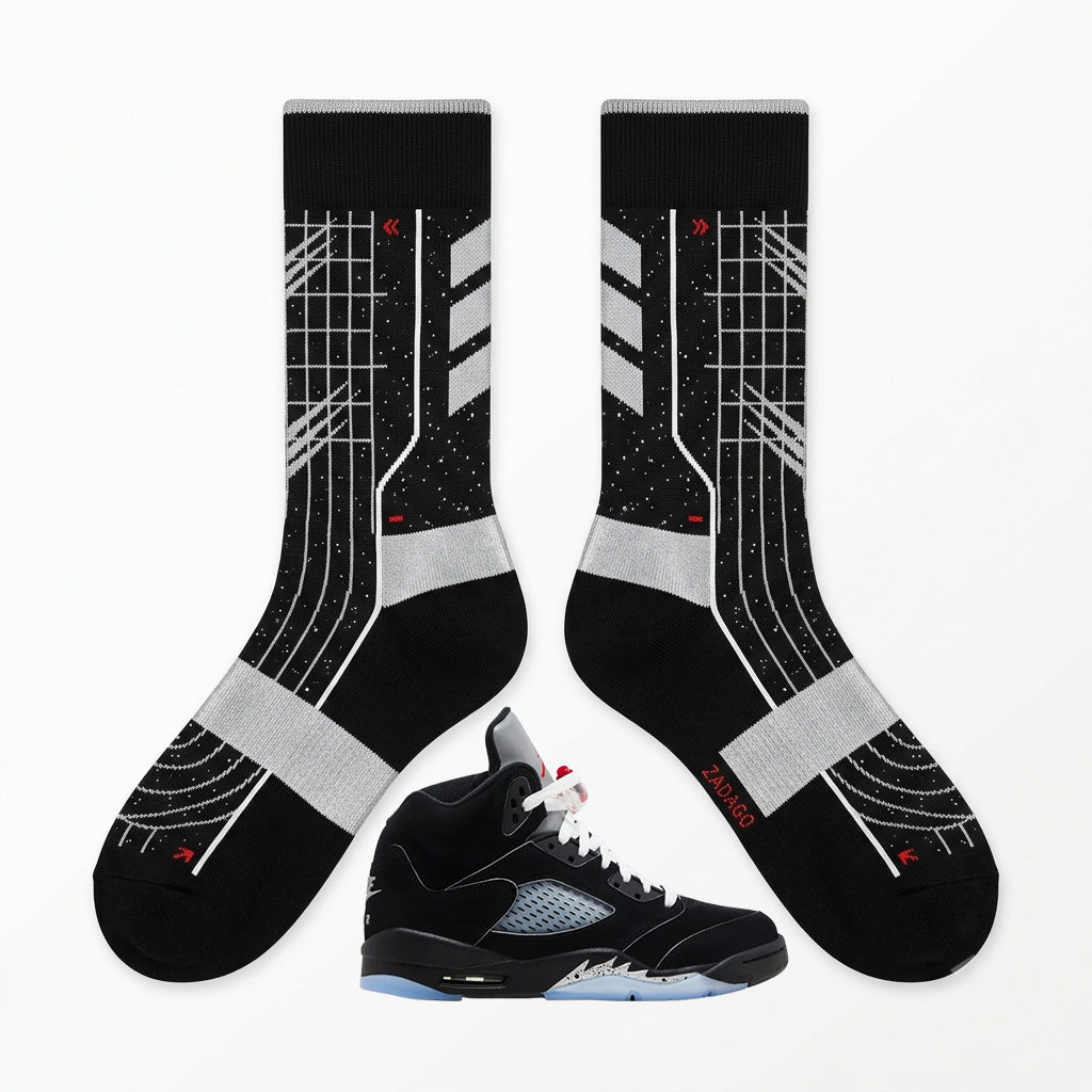 Black Metallic Socks – Retro 5 Inspired Mid-Calf Unisex Crew Socks