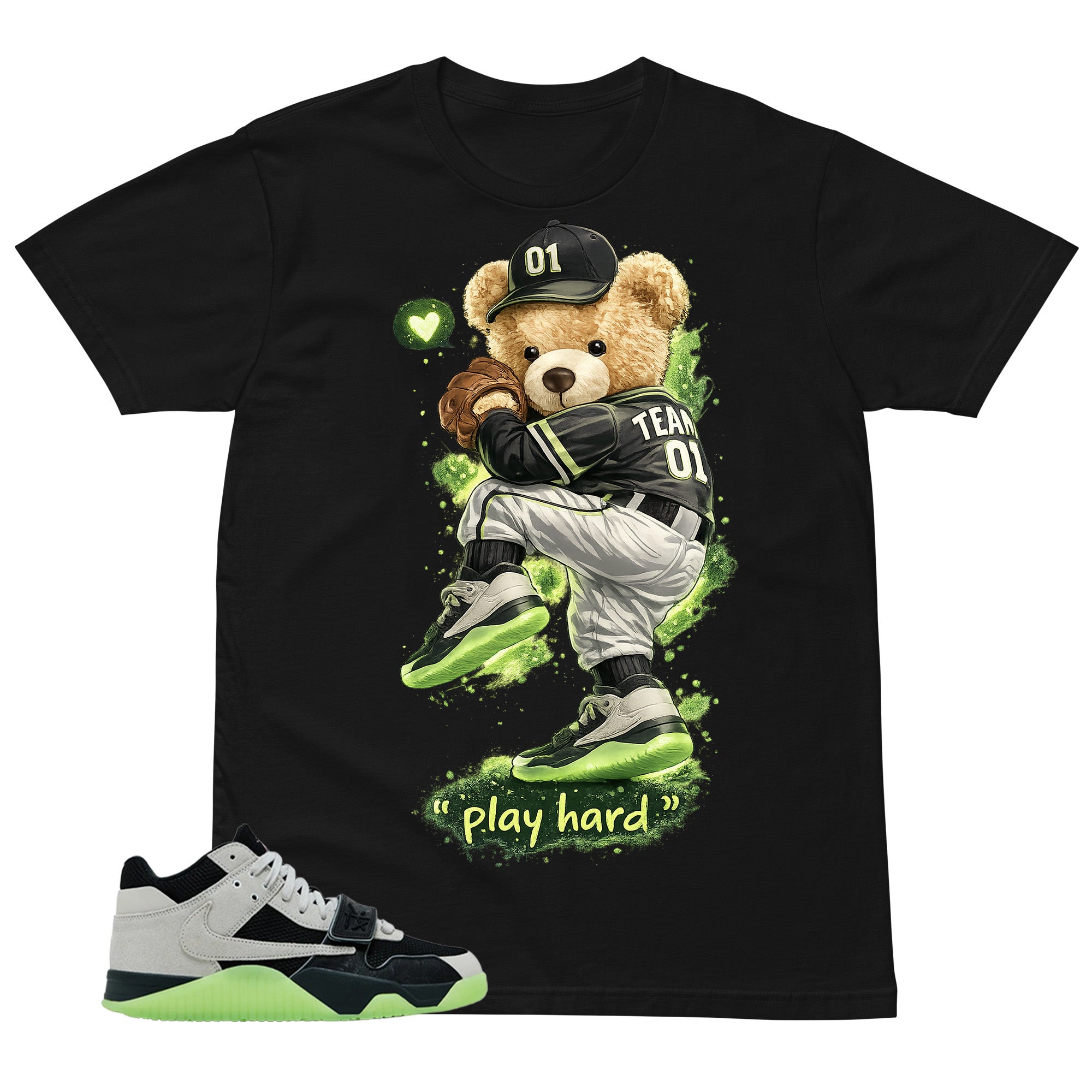 Black Night Silver Chase B x Travis Scott Jumpman Shirt Play Hard Bear Graphic
