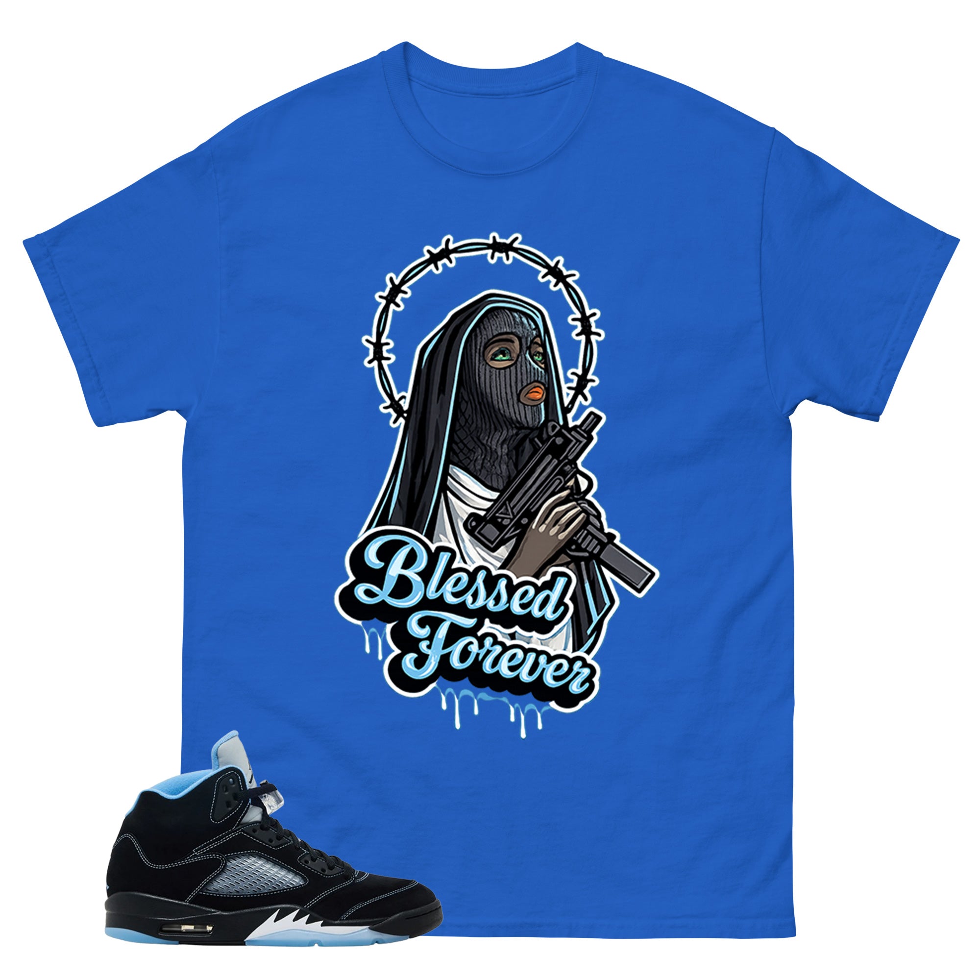 Black University Blue 6s Zadago Shirt Blessed Forever Graphic