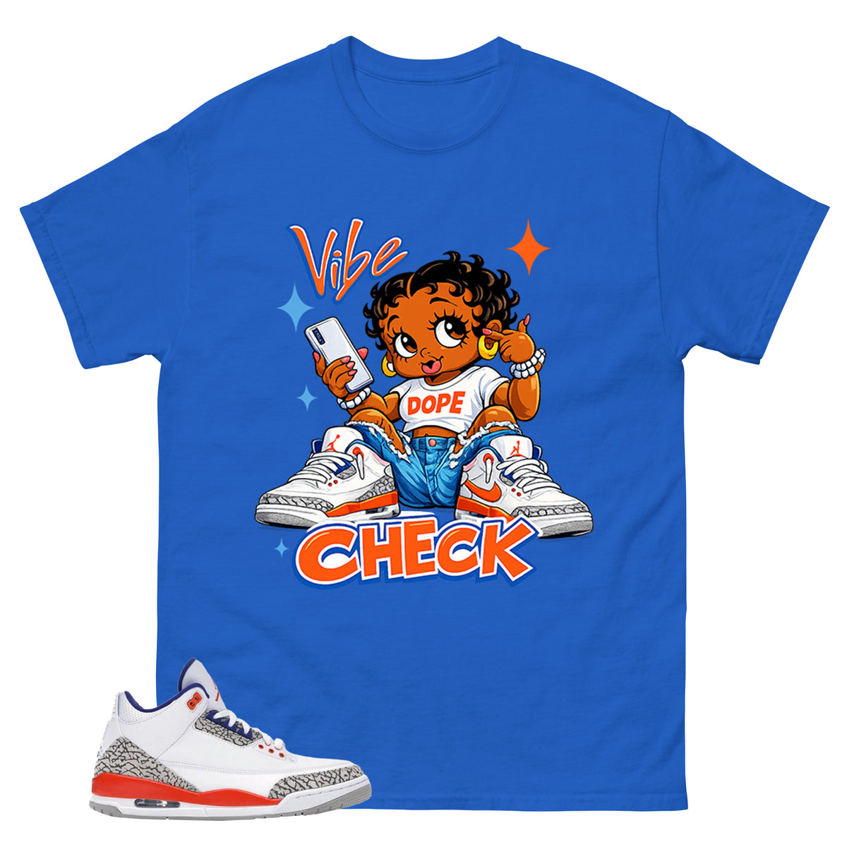 Blue Knicks 3s Shirt Vibe Check Graphic