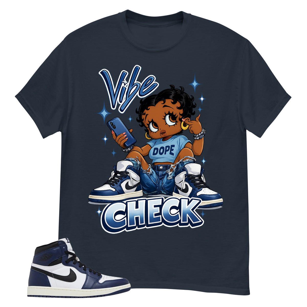 Blue Midnight Navy 1s Shirt Vibe Check Graphic