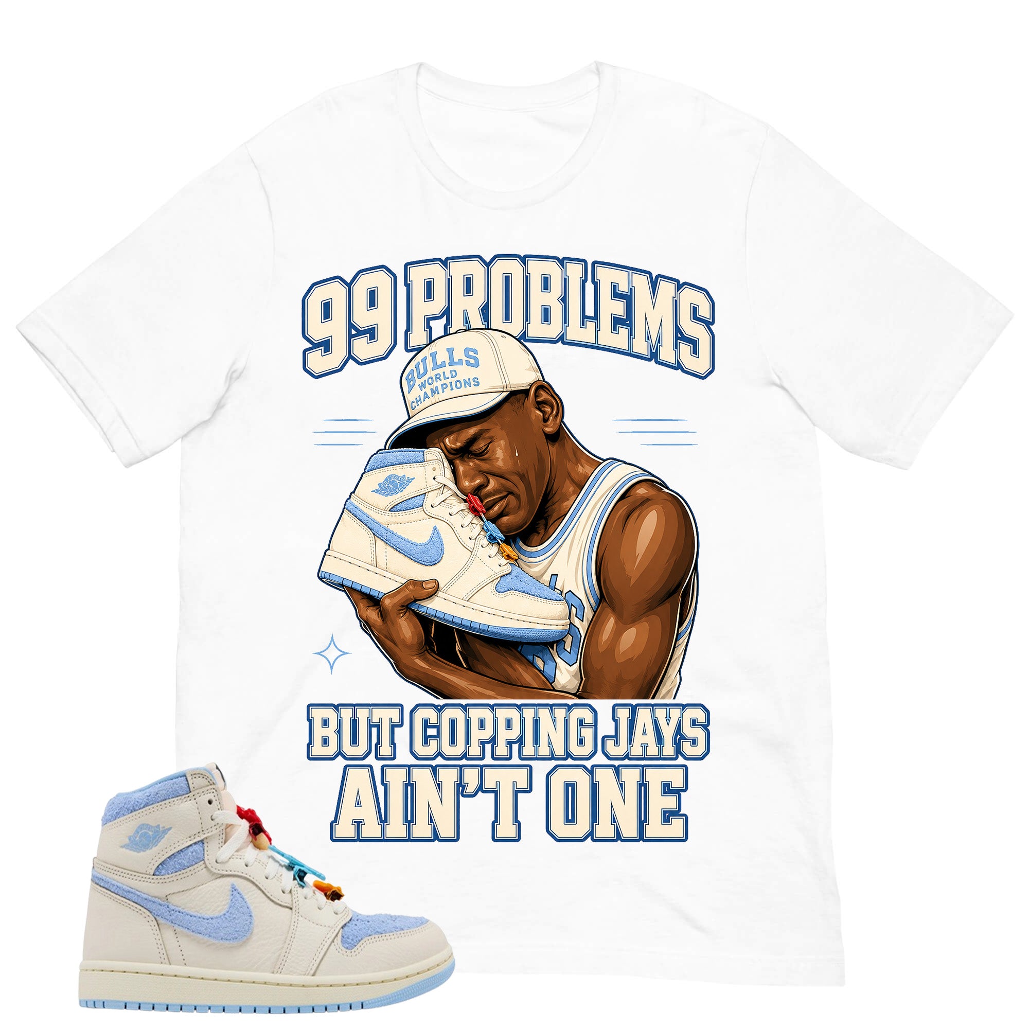 Blue Pale Ivory Pyschic Blue Wmns 1s Shirt 99 Problems Graphic