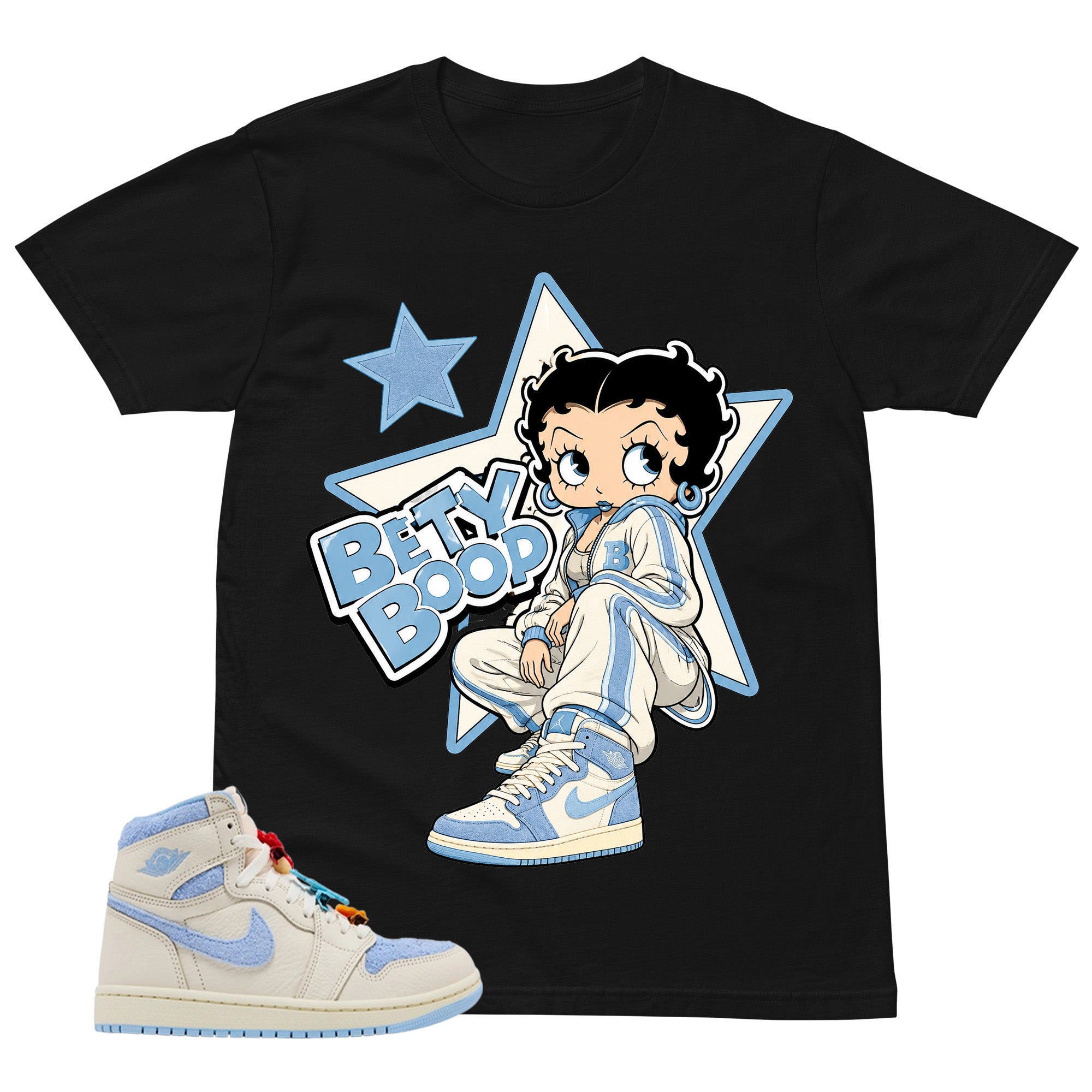 Blue Pale Ivory Pyschic Blue Wmns 1s Shirt Betty Boop Star Graphic