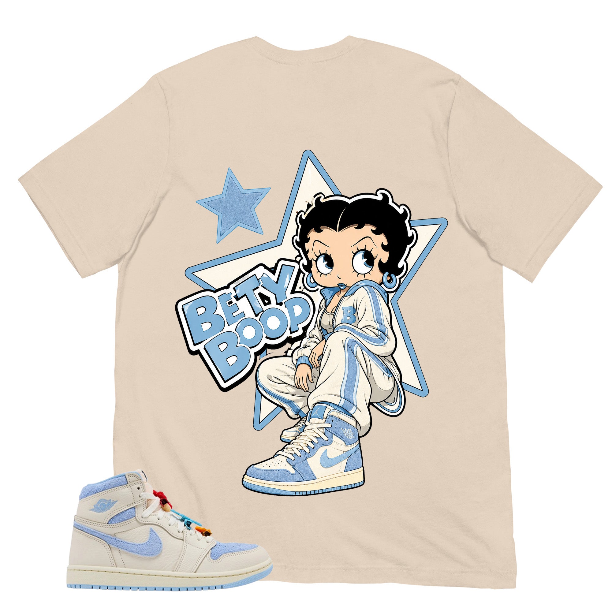 Blue Pale Ivory Pyschic Blue Wmns 1s Shirt Betty Boop Star Graphic