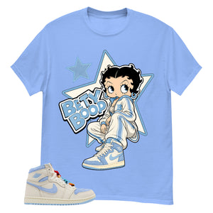 Blue Pale Ivory Pyschic Blue Wmns 1s Shirt Betty Boop Star Graphic
